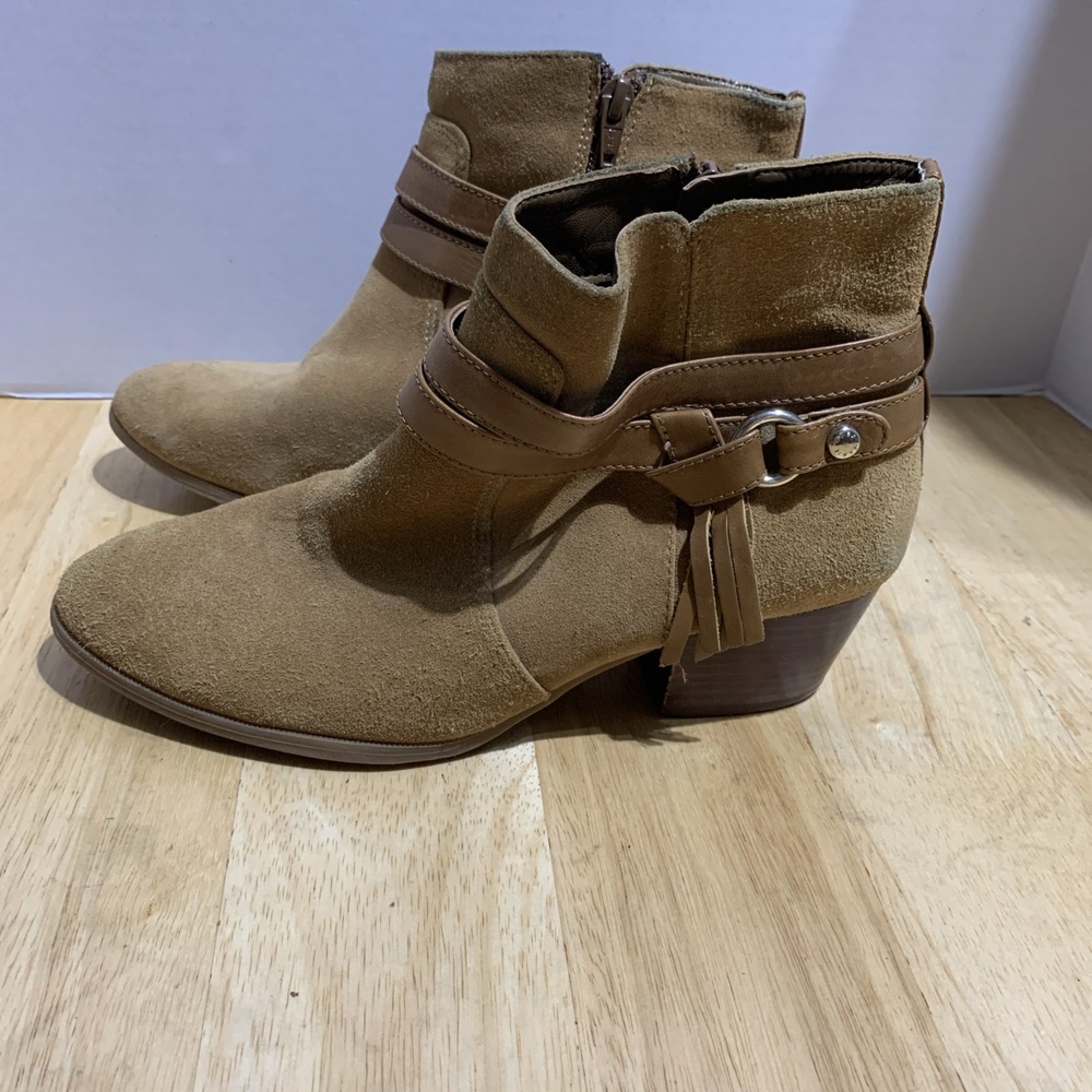 Womens Alex Marie 8M ‎ Brown Suede Leather Ankle Bootie Zip Side Boho Western